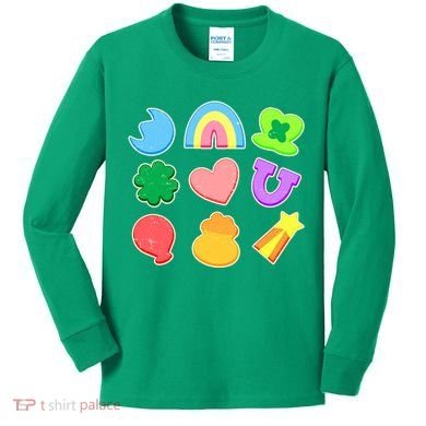 Cute St Patricks Day Marshmallow Shapes Kids Long Sleeve Shirt