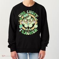 Cute St Patricks Day One Lucky Teacher Retro Cartoon Shamrock Clover Women's Sweatshirt thumb 0