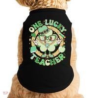 Cute St Patricks Day One Lucky Teacher Retro Cartoon Shamrock Clover Doggie Tank thumb 0