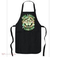Cute St Patricks Day One Lucky Teacher Retro Cartoon Shamrock Clover Apron thumb 0