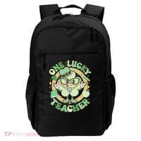 Cute St Patricks Day One Lucky Teacher Retro Cartoon Shamrock Clover Backpack thumb 0