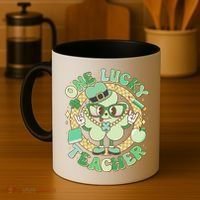 Cute St Patricks Day One Lucky Teacher Retro Cartoon Shamrock Clover Coffee Mug thumb 4
