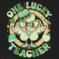 Cute St Patricks Day One Lucky Teacher Retro Cartoon Shamrock Clover Beanie thumb 2