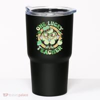 Cute St Patricks Day One Lucky Teacher Retro Cartoon Shamrock Clover Tumbler thumb 0