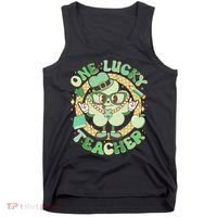 Cute St Patricks Day One Lucky Teacher Retro Cartoon Shamrock Clover Tank Top thumb 0