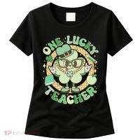 Cute St Patricks Day One Lucky Teacher Retro Cartoon Shamrock Clover Women's T-Shirt thumb 0