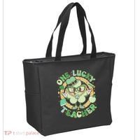 Cute St Patricks Day One Lucky Teacher Retro Cartoon Shamrock Clover Tote Bag thumb 2