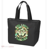 Cute St Patricks Day One Lucky Teacher Retro Cartoon Shamrock Clover Tote Bag thumb 3