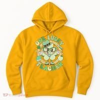 Cute St Patricks Day One Lucky Teacher Retro Cartoon Shamrock Clover Hoodie thumb 0