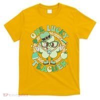 Cute St Patricks Day One Lucky Teacher Retro Cartoon Shamrock Clover T-Shirt thumb 0