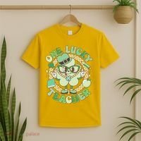 Cute St Patricks Day One Lucky Teacher Retro Cartoon Shamrock Clover T-Shirt thumb 2