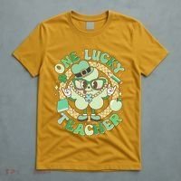Cute St Patricks Day One Lucky Teacher Retro Cartoon Shamrock Clover T-Shirt thumb 5