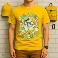 Cute St Patricks Day One Lucky Teacher Retro Cartoon Shamrock Clover T-Shirt thumb 6
