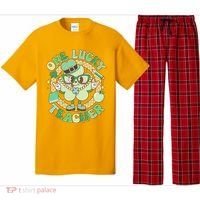 Cute St Patricks Day One Lucky Teacher Retro Cartoon Shamrock Clover Pajama Set thumb 0