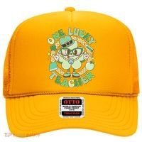 Cute St Patricks Day One Lucky Teacher Retro Cartoon Shamrock Clover Hat thumb 0
