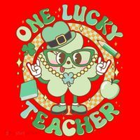 Cute St Patricks Day One Lucky Teacher Retro Cartoon Shamrock Clover Santa Hat thumb 1