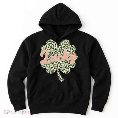 Cute St Patrick's Day Lucky Leopard Print Shamrock Clover Hoodie