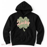 Cute St Patrick's Day Lucky Leopard Print Shamrock Clover Hoodie thumb 0