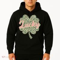 Cute St Patrick's Day Lucky Leopard Print Shamrock Clover Hoodie thumb 2
