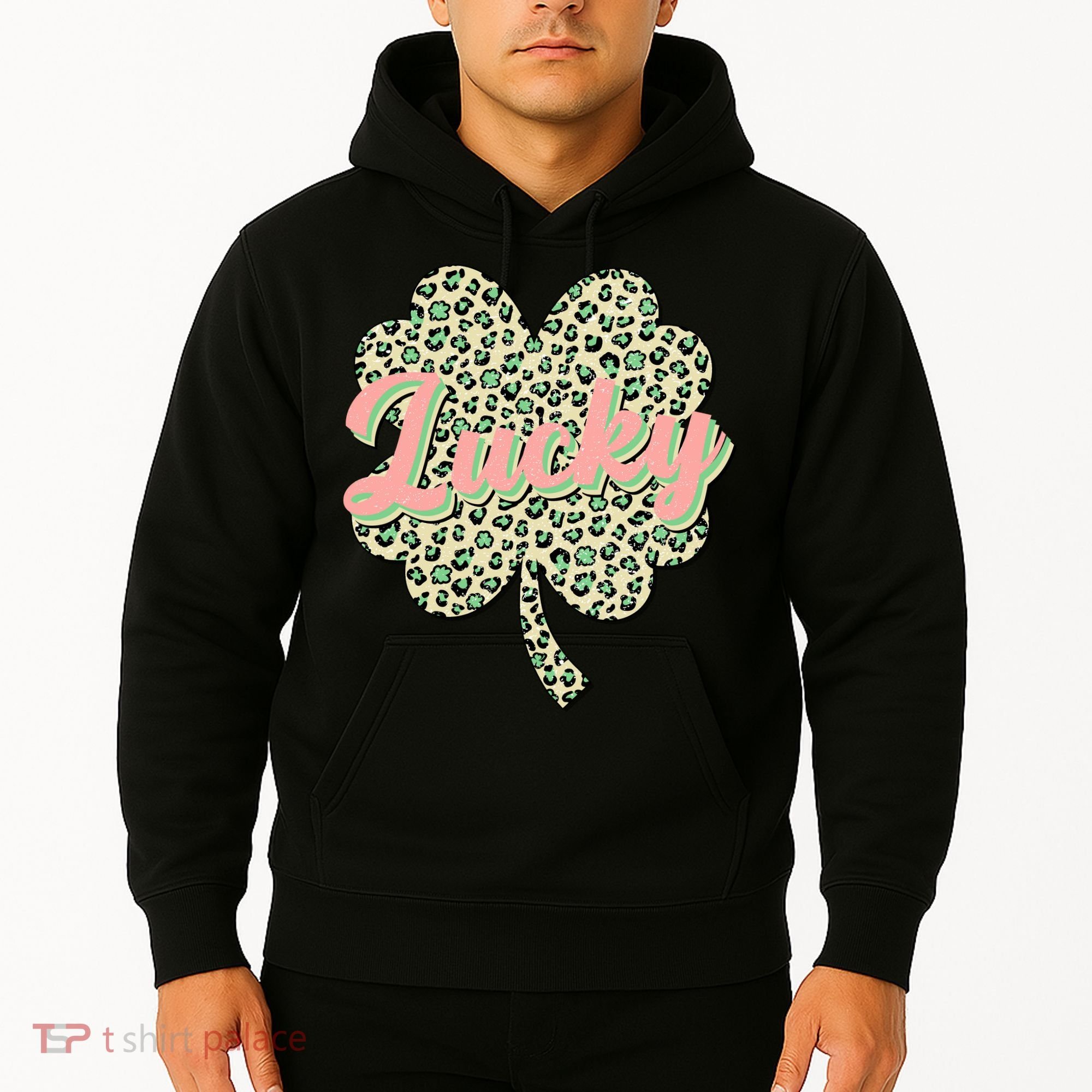 Cute St Patrick's Day Lucky Leopard Print Shamrock Clover Hoodie