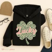 Cute St Patrick's Day Lucky Leopard Print Shamrock Clover Hoodie thumb 4