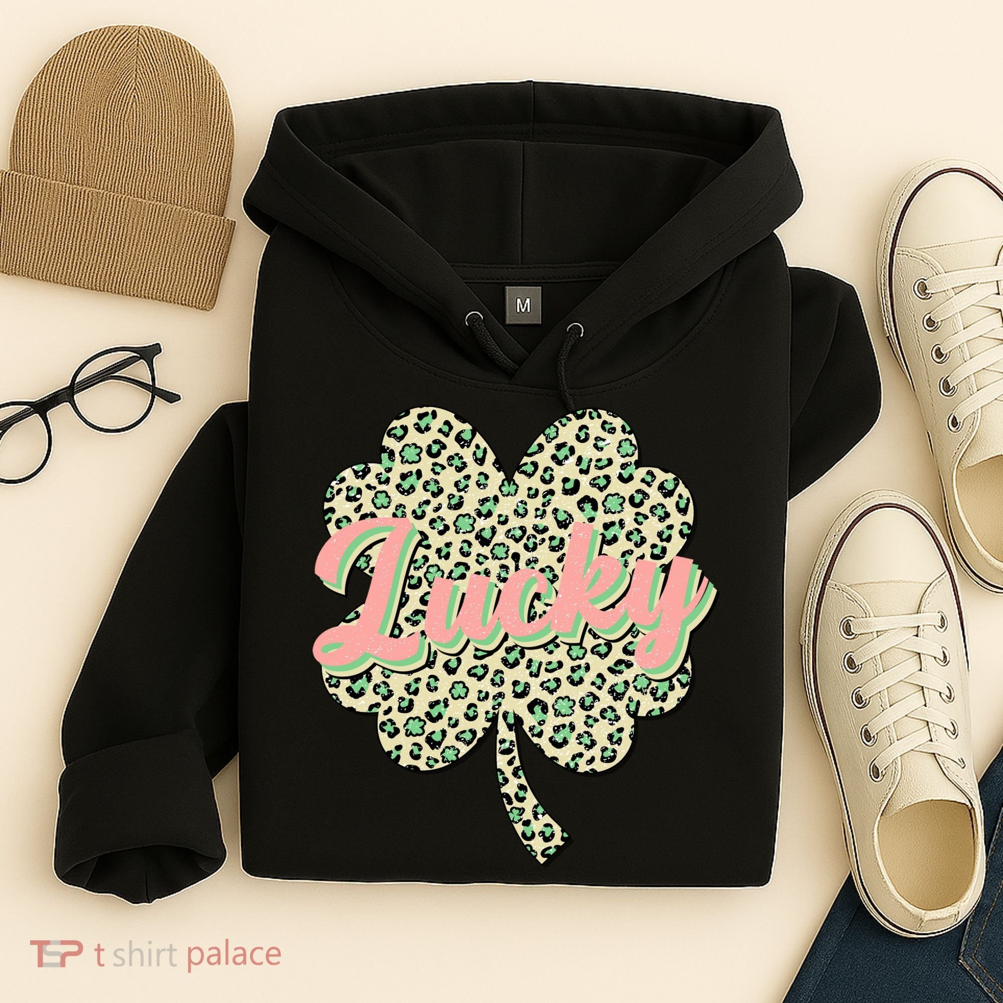 Cute St Patrick's Day Lucky Leopard Print Shamrock Clover Hoodie