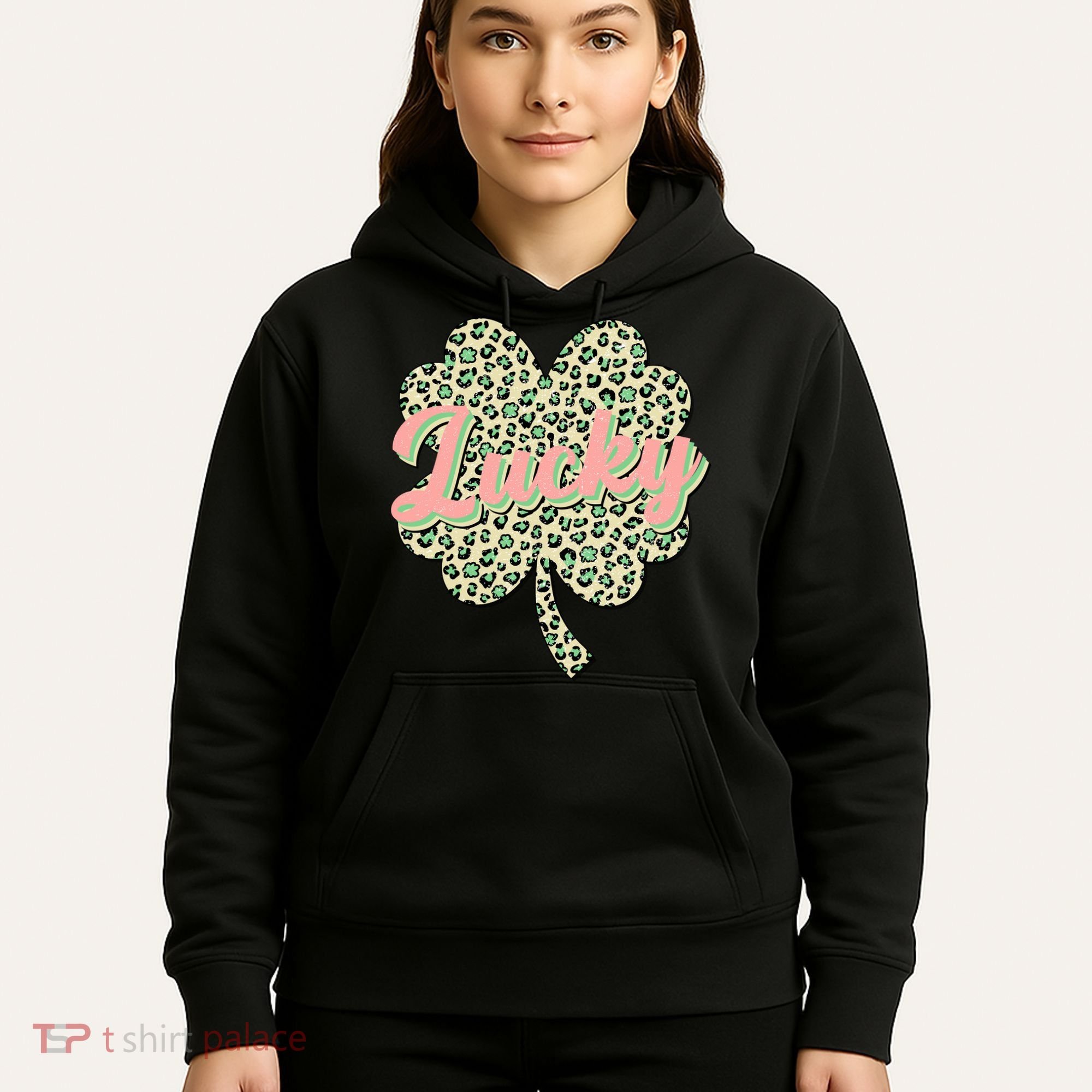 Cute St Patrick's Day Lucky Leopard Print Shamrock Clover Hoodie