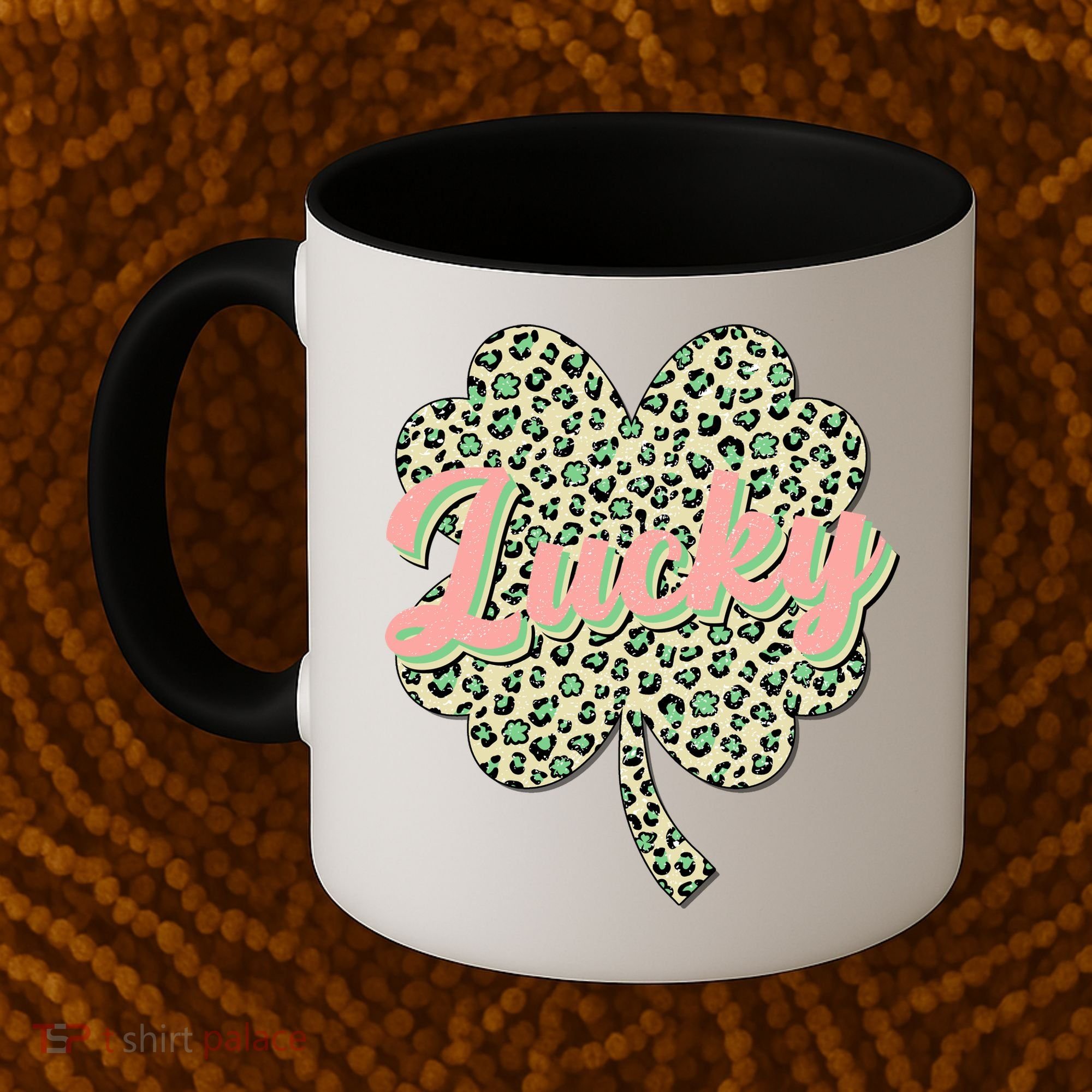 Cute St Patrick's Day Lucky Leopard Print Shamrock Clover Coffee Mug