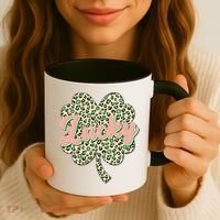 Cute St Patrick's Day Lucky Leopard Print Shamrock Clover Coffee Mug thumb 3