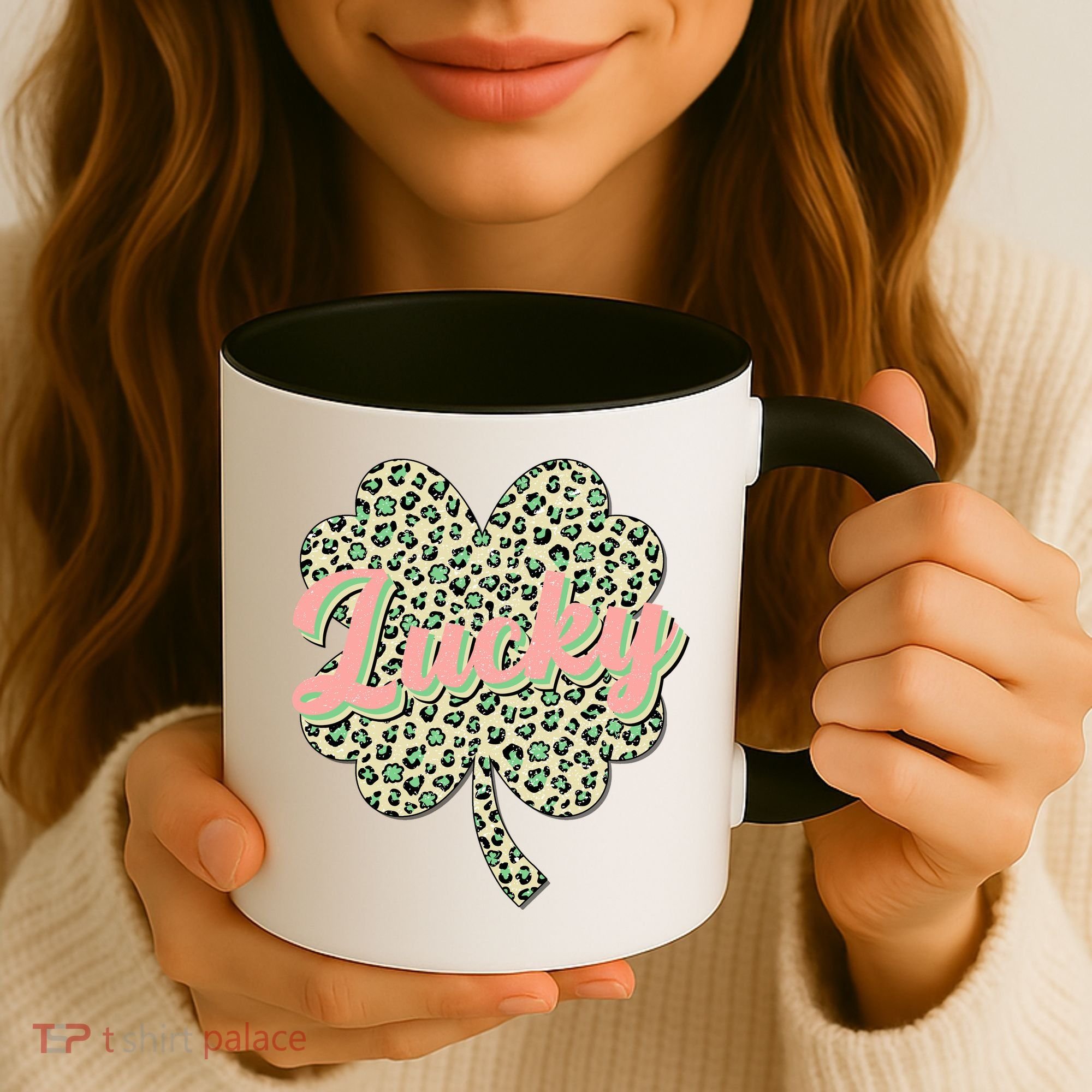 Cute St Patrick's Day Lucky Leopard Print Shamrock Clover Coffee Mug