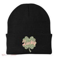 Cute St Patrick's Day Lucky Leopard Print Shamrock Clover Beanie thumb 0