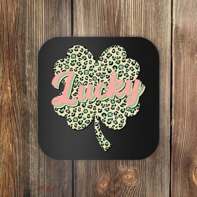 Cute St Patrick's Day Lucky Leopard Print Shamrock Clover Coaster