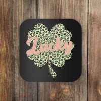 Cute St Patrick's Day Lucky Leopard Print Shamrock Clover Coaster thumb 0