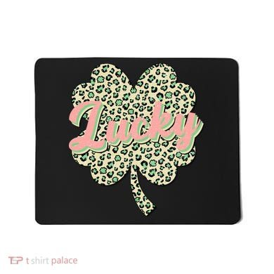 Cute St Patrick's Day Lucky Leopard Print Shamrock Clover Mousepad