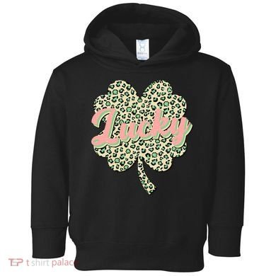 Cute St Patrick's Day Lucky Leopard Print Shamrock Clover Toddler Hoodie