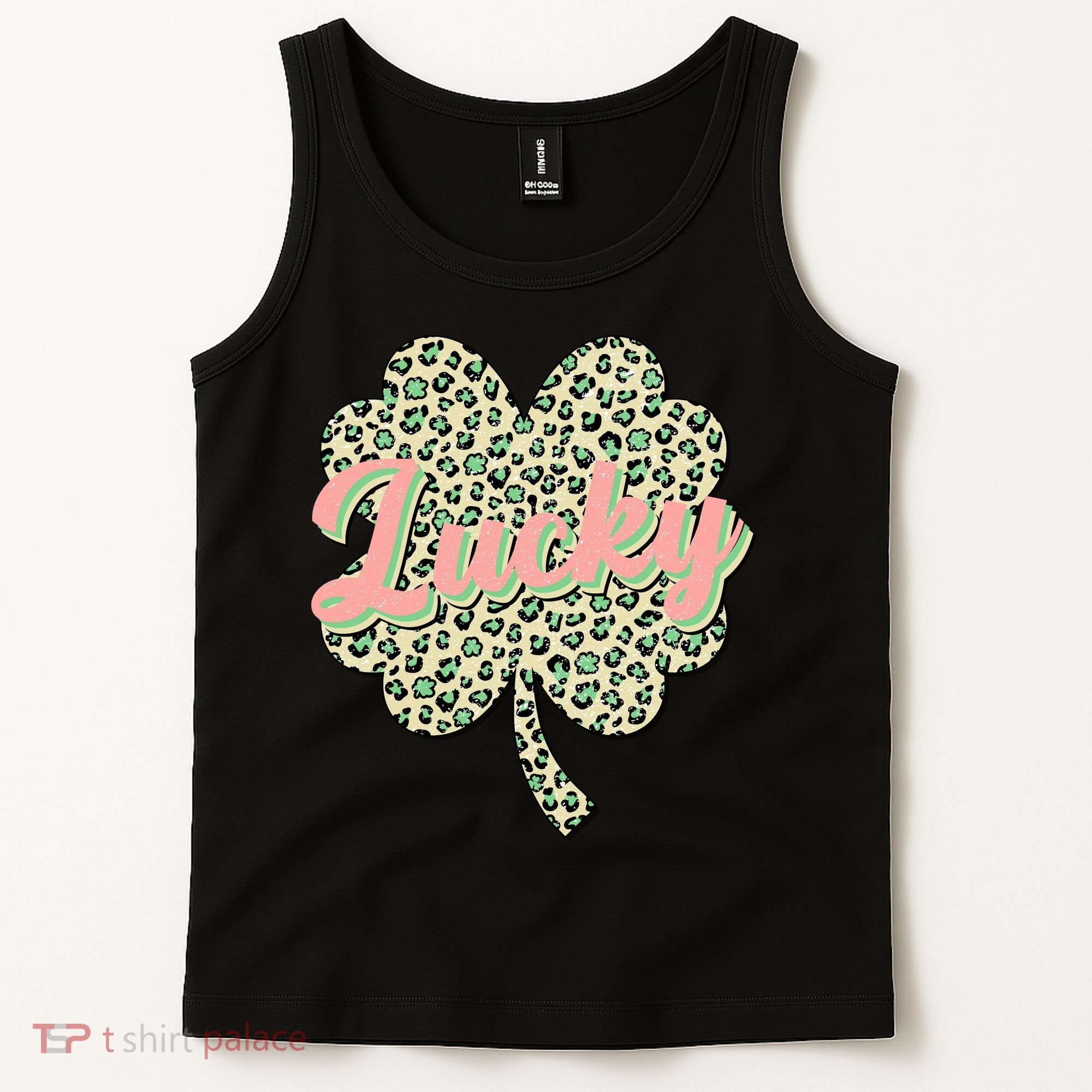 Cute St Patrick's Day Lucky Leopard Print Shamrock Clover Tank Top