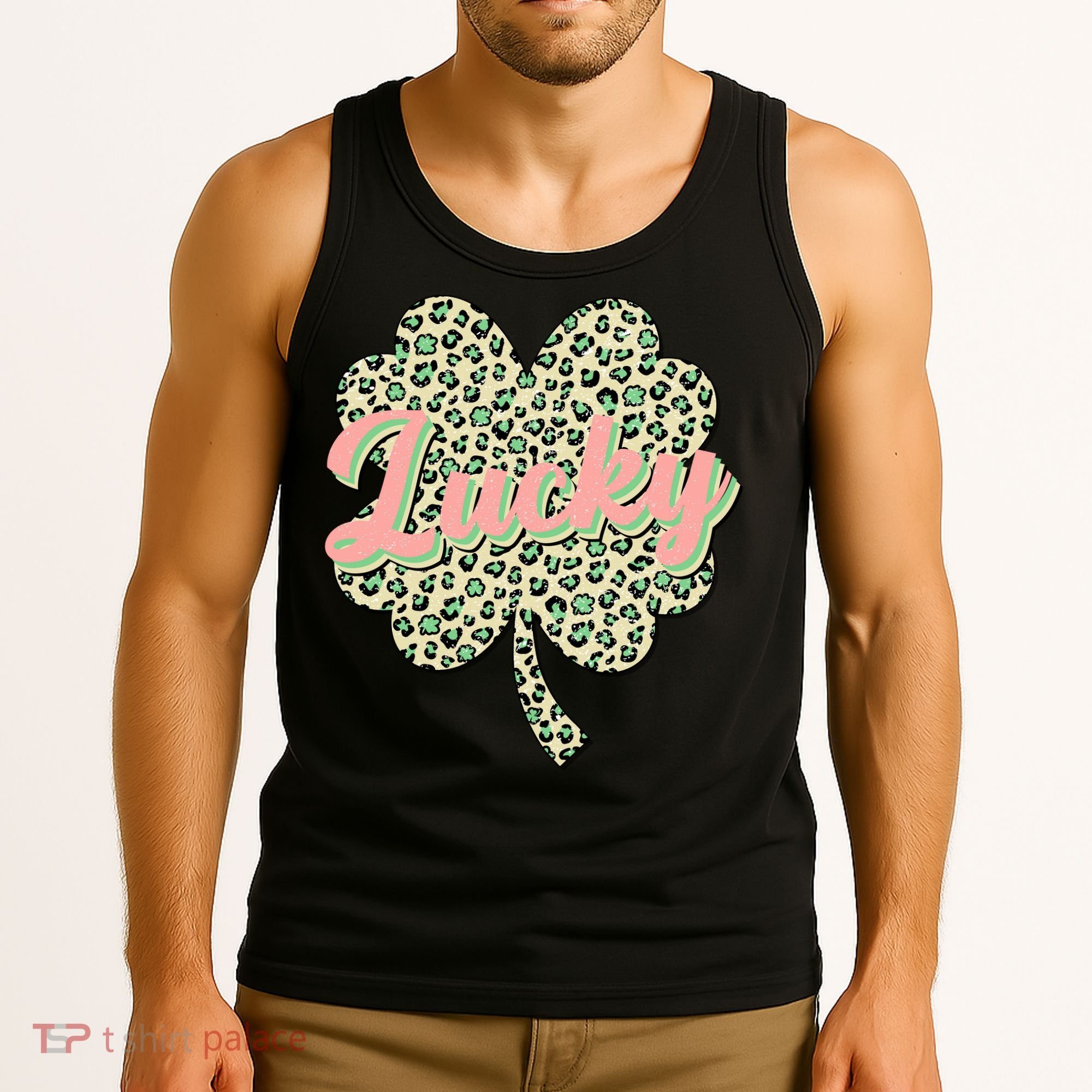 Cute St Patrick's Day Lucky Leopard Print Shamrock Clover Tank Top