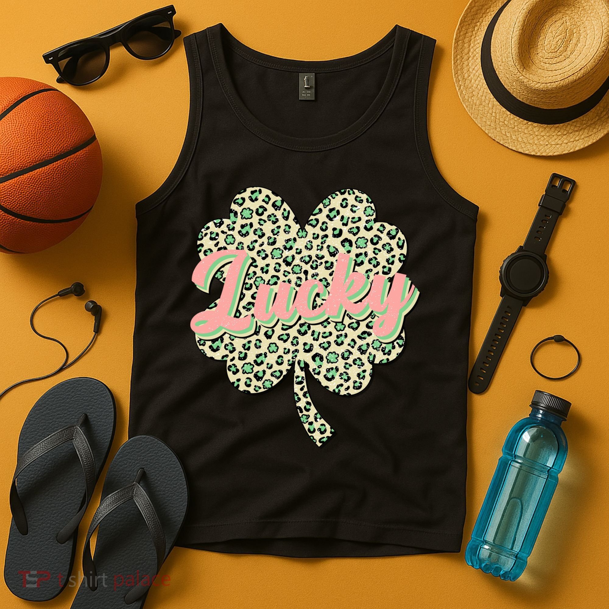 Cute St Patrick's Day Lucky Leopard Print Shamrock Clover Tank Top