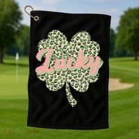 Cute St Patrick's Day Lucky Leopard Print Shamrock Clover Golf Towel thumb 1