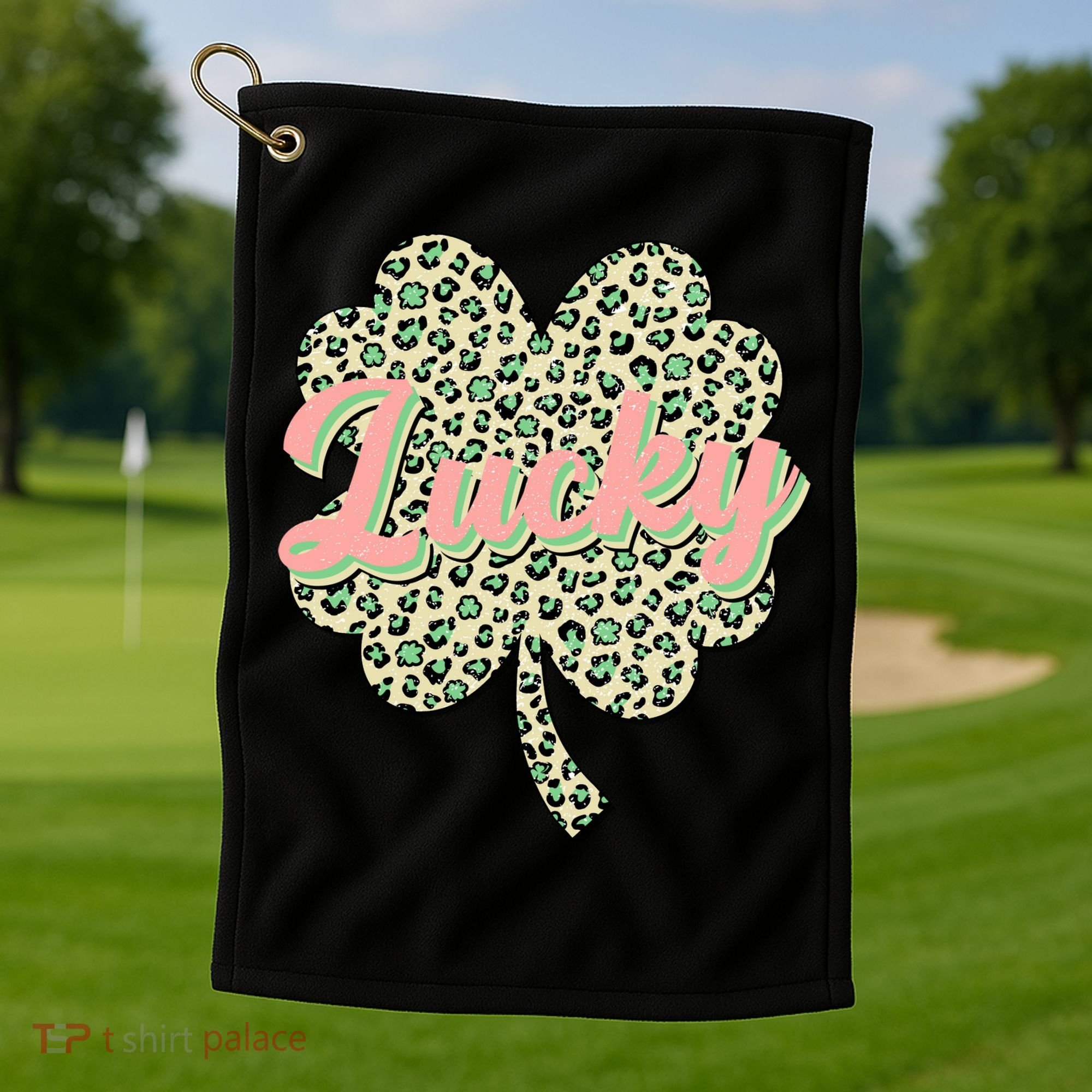 Cute St Patrick's Day Lucky Leopard Print Shamrock Clover Golf Towel