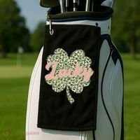 Cute St Patrick's Day Lucky Leopard Print Shamrock Clover Golf Towel thumb 2