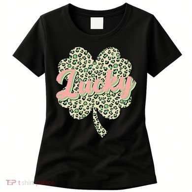 Cute St Patrick's Day Lucky Leopard Print Shamrock Clover Women's T-Shirt