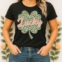 Cute St Patrick's Day Lucky Leopard Print Shamrock Clover Women's T-Shirt thumb 2