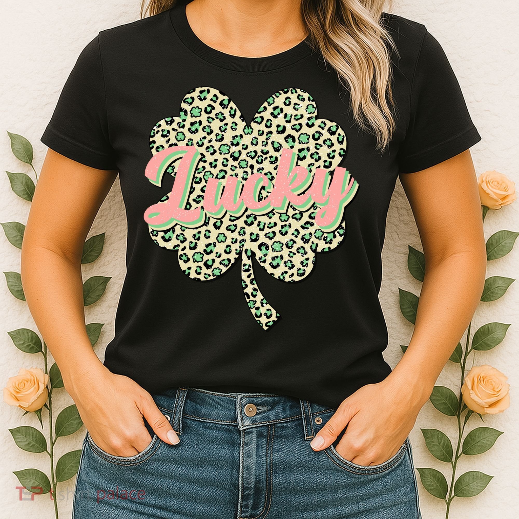 Cute St Patrick's Day Lucky Leopard Print Shamrock Clover Women's T-Shirt