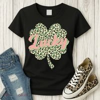 Cute St Patrick's Day Lucky Leopard Print Shamrock Clover Women's T-Shirt thumb 3