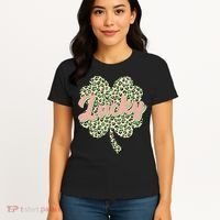 Cute St Patrick's Day Lucky Leopard Print Shamrock Clover Women's T-Shirt thumb 4