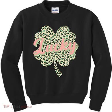 Cute St Patrick's Day Lucky Leopard Print Shamrock Clover Kids Sweatshirt
