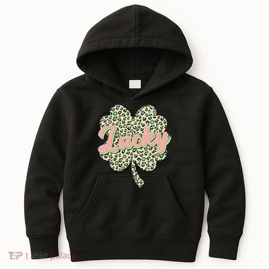 Cute St Patrick's Day Lucky Leopard Print Shamrock Clover Kids Hoodie
