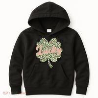 Cute St Patrick's Day Lucky Leopard Print Shamrock Clover Kids Hoodie thumb 0