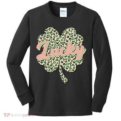 Cute St Patrick's Day Lucky Leopard Print Shamrock Clover Kids Long Sleeve Shirt